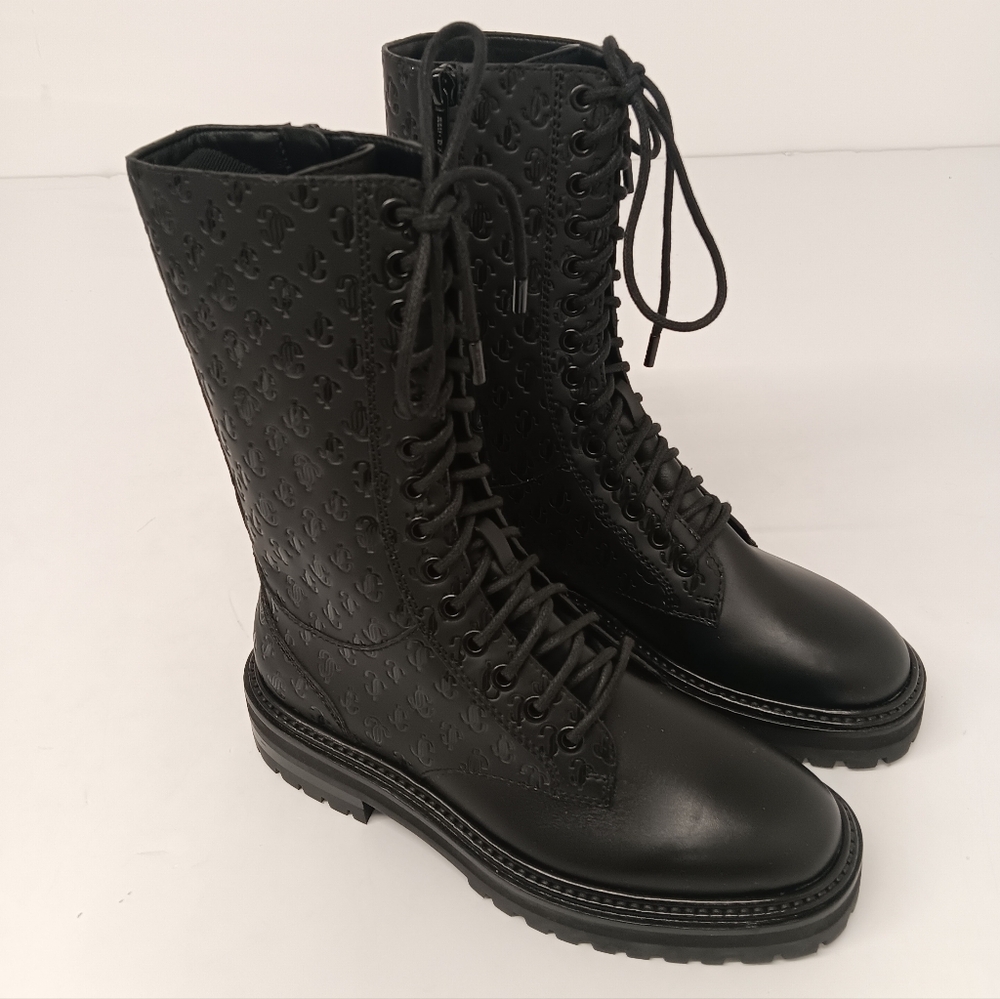 Jimmy Choo Women's Cora Logo Debossed Combat Boots - Picture 3 of 15